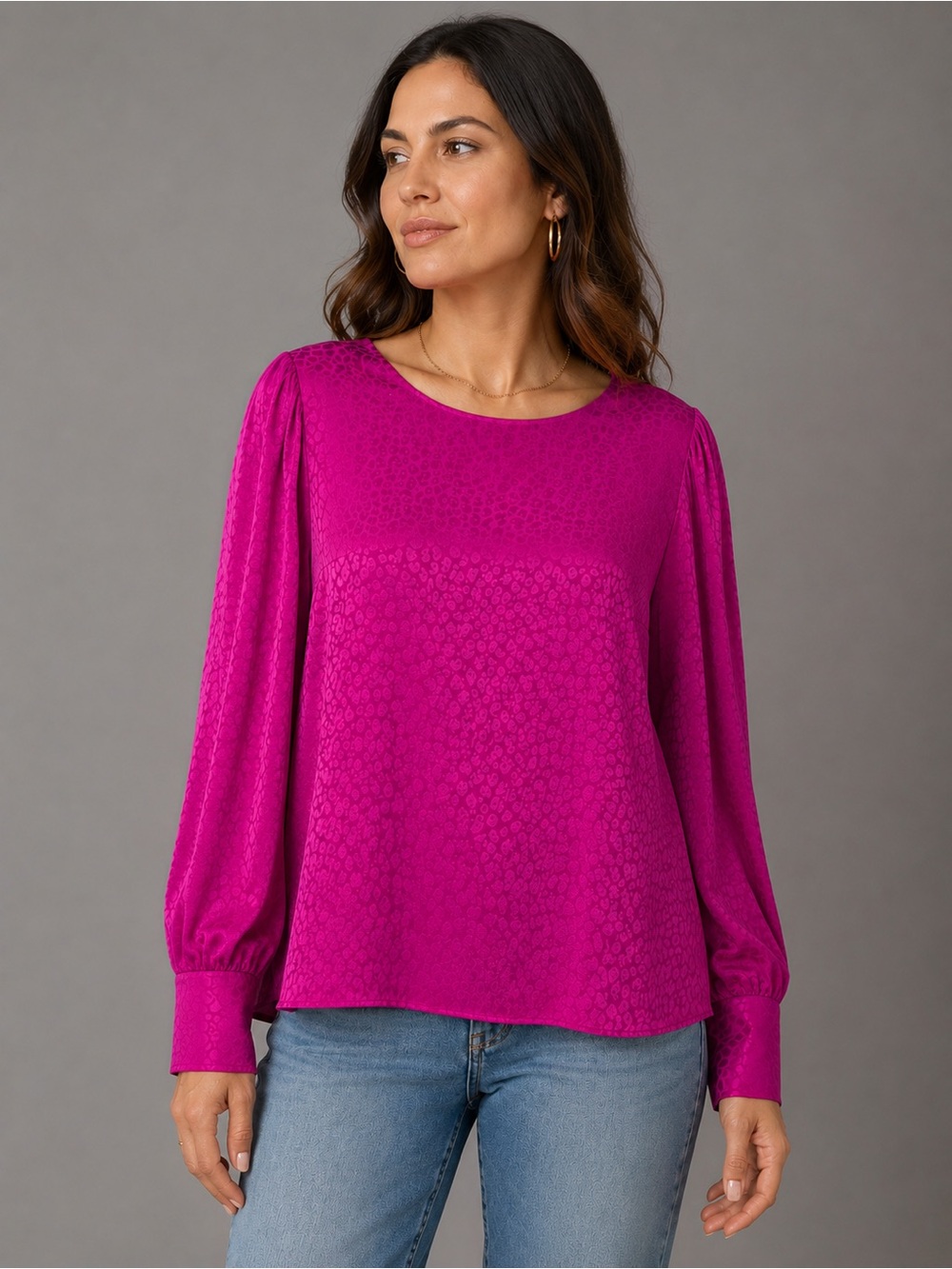 Lilly Pulitzer Pink Jacquard Leopard Print Blouse Top Women’s Small Puff Sleeve